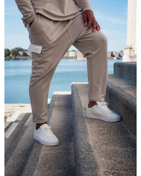 Pantalon jogging sarouel homme Maydane beige et blanc Noujoum