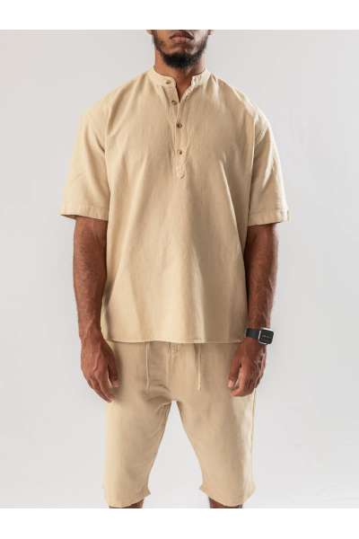 Polo beige homme en lin