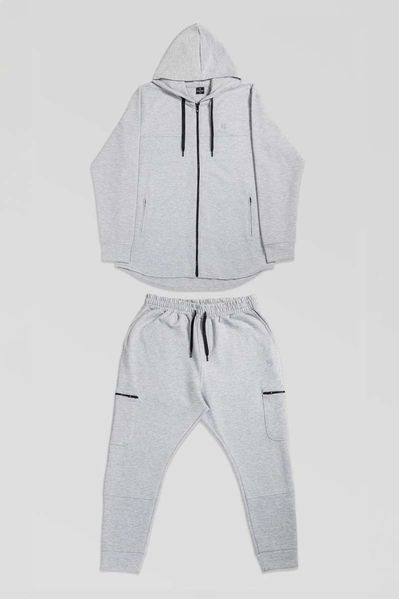 Ensemble gris clair veste à capuche et jogging sarouel Maybak