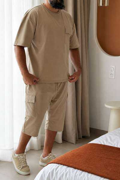 Ensemble Maydane Beige | Tee-shirt & Bermuda Assortis | Noujoum