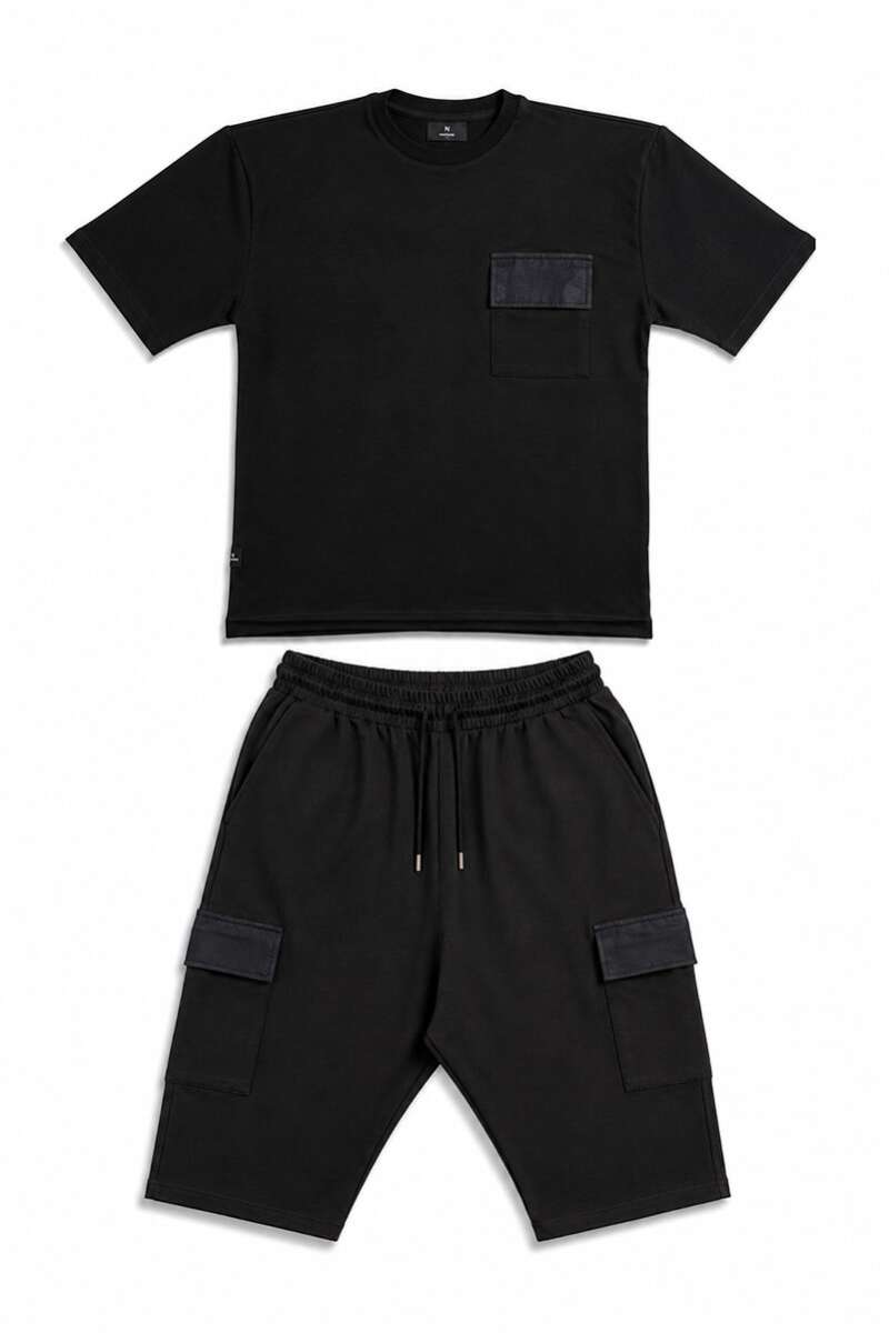 Ensemble Maydane Noir | Tee-shirt & Bermuda Assortis | Noujoum