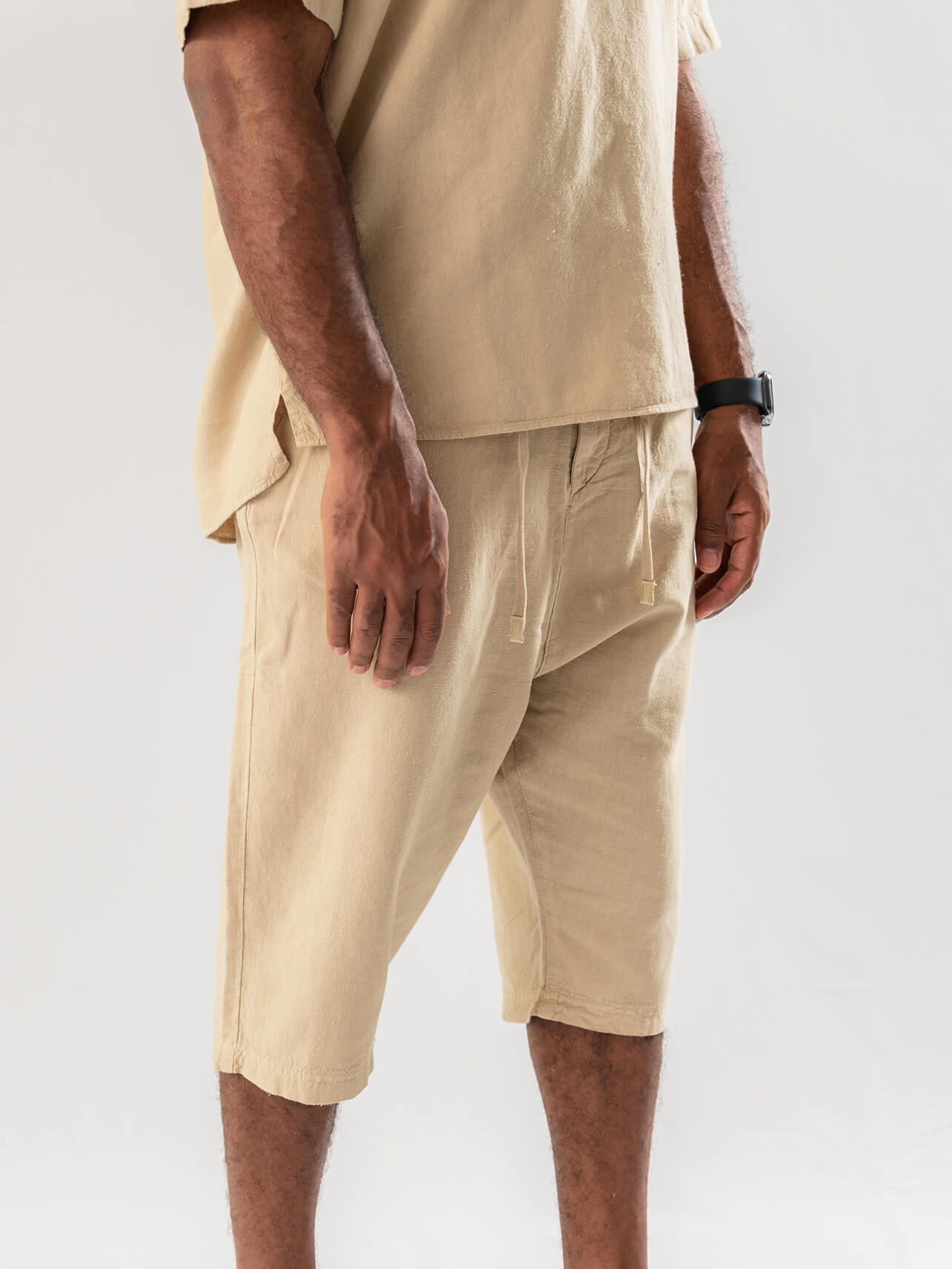 Sarouel bermuda homme en lin beige LINO